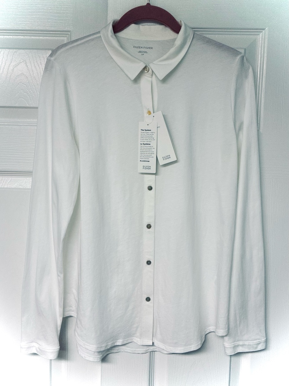 NWT Eileen Fisher Organic Cotton Jersey Classic Collar Shirt, The System Size SP